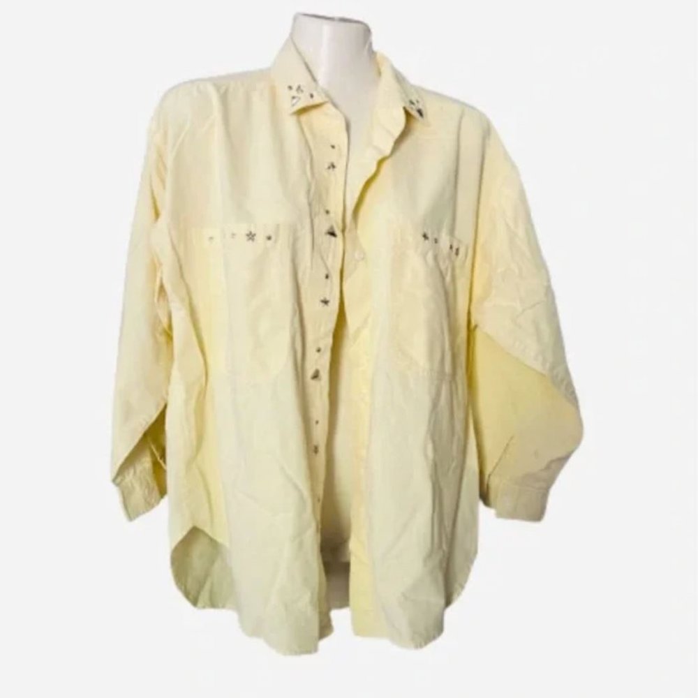 Women Cotton Long Sleeve Yellow Shirt With Collar Size M